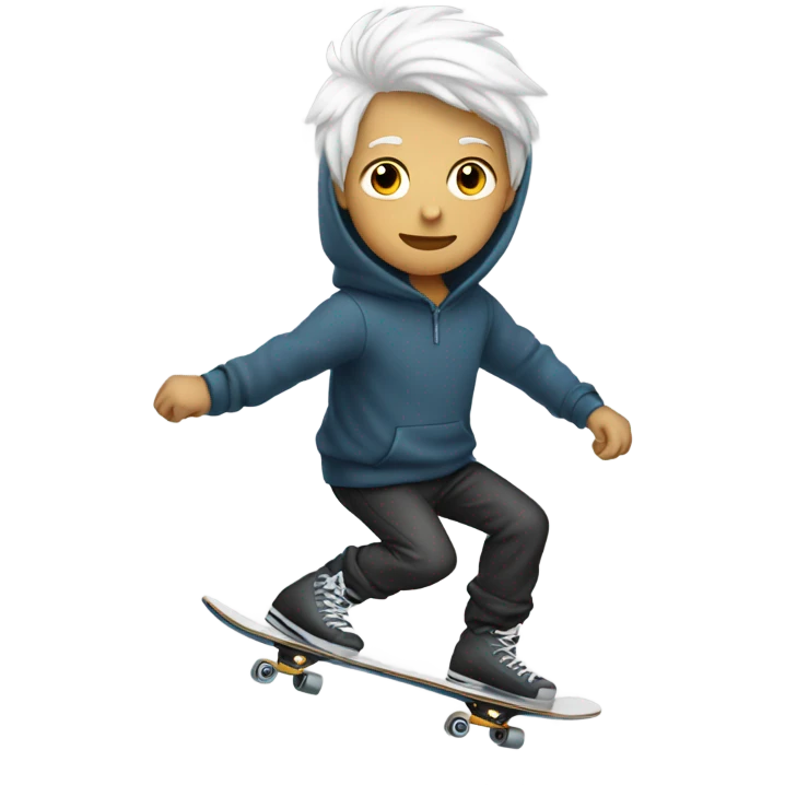 A boy white hair use hoodie and skate emoji
