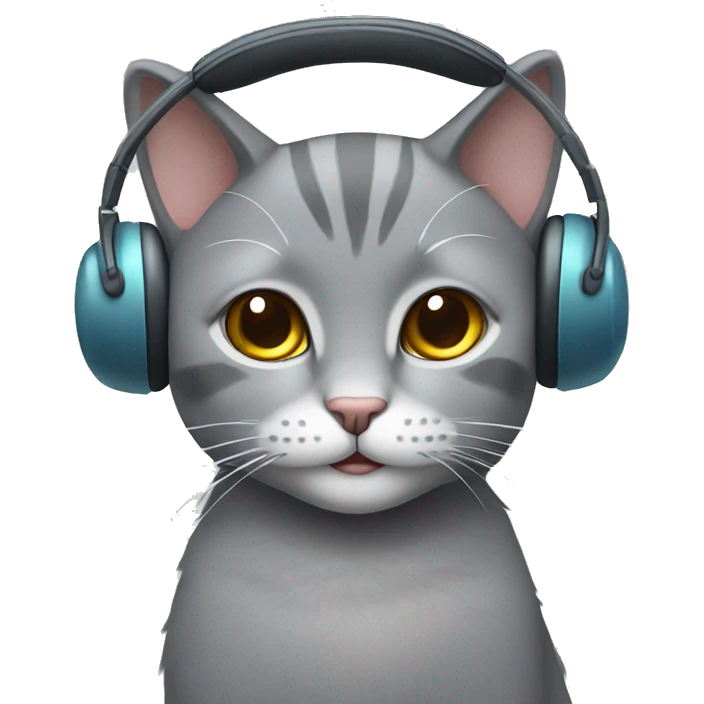Grey cat with earmuffs emoji