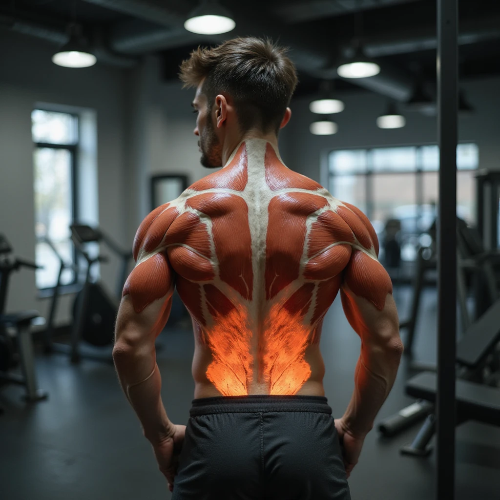 Italian man in gym in front of mirror, doing abdominal exercises; anatomical overlay showing involved muscles and fat reduction, realistic style, vertical 9:16 aspect ratio emoji