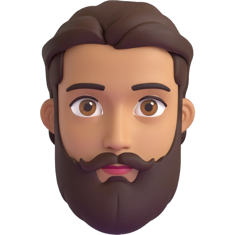 3d male character with olive complexion, brown eyes, medium beard, and connected eyebrows emoji