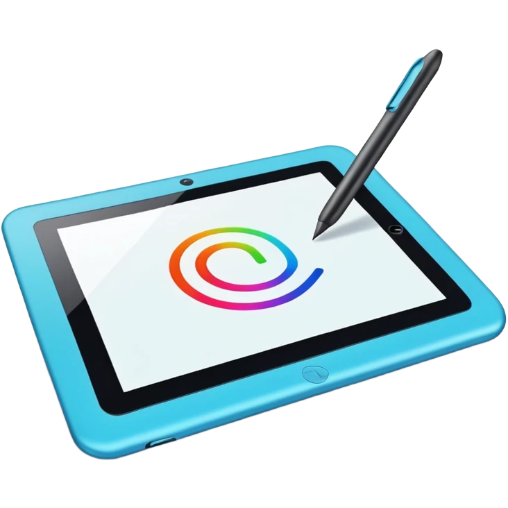 Computer graphics, digital art tools, graphic tablet, stylus, vibrant colors, smooth lines, modern design elements, minimalistic, on a white background, no extra details. emoji