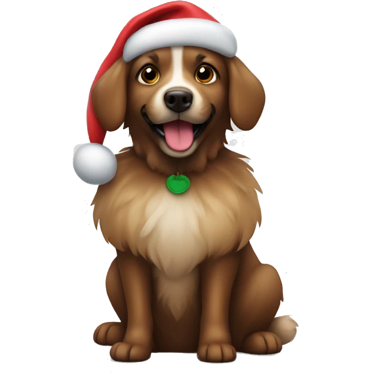 fluffy brown dog with santa hat emoji