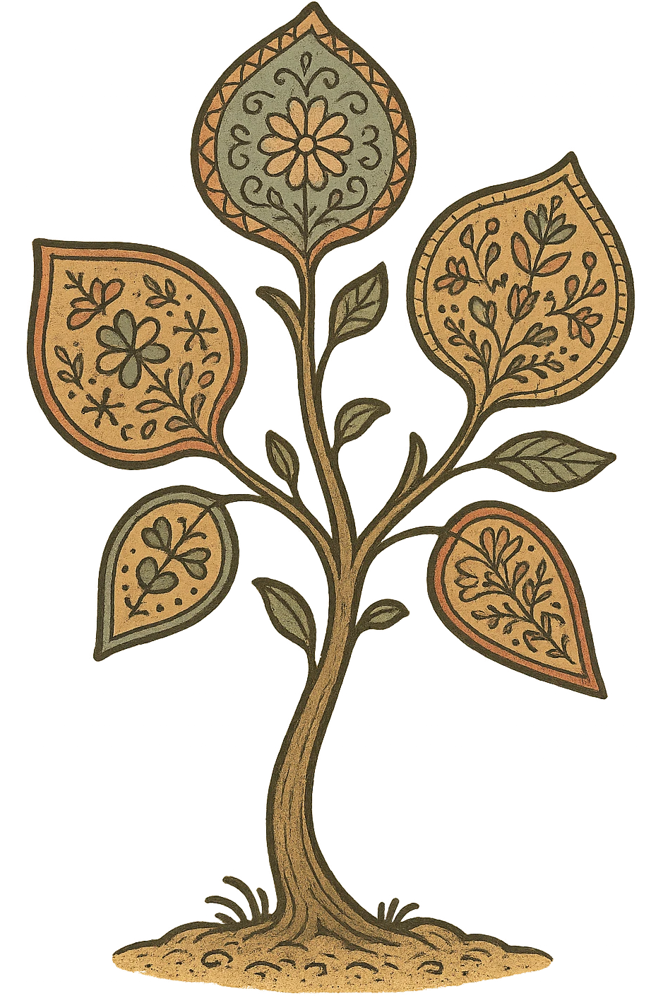 a sapling with decorative Scandinavian folk motifs, intricate Nordic patterns, transparent background emoji