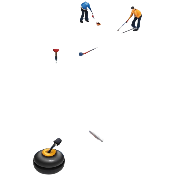An icon showing a curling match on an indoor ice stadium, with a polished curling stone gliding toward the target and players sweeping. Spectators watch from stands, and flags hang above the rink. Transparent background highlights strategy and focus in the sport of curling. emoji