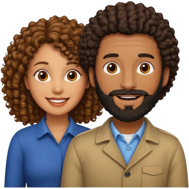 Beso mujer morena rizada y hombre blanco con barba negra emoji