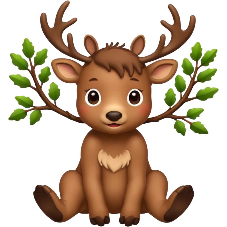 reindeer baby  cute, full body , branches stuck in head emoji