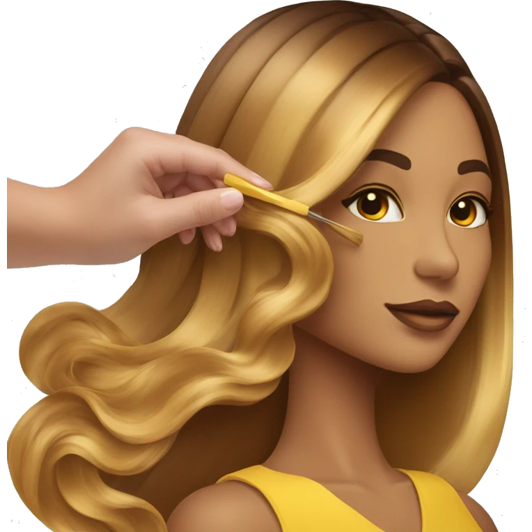 yellow skin stylist doing a balayage to a yellow skin person a caramel balayage emoji
