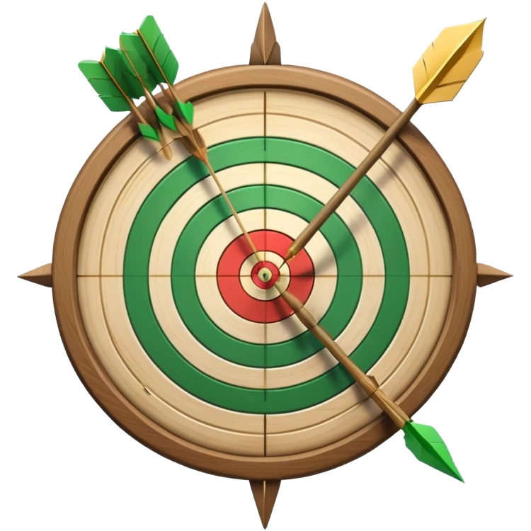 A bow with an arrow drawn back, aimed at a target with concentric rings. The background suggests a calm, outdoor archery range, emphasizing the precision, focus, and skill required in archery as a competitive sport. emoji