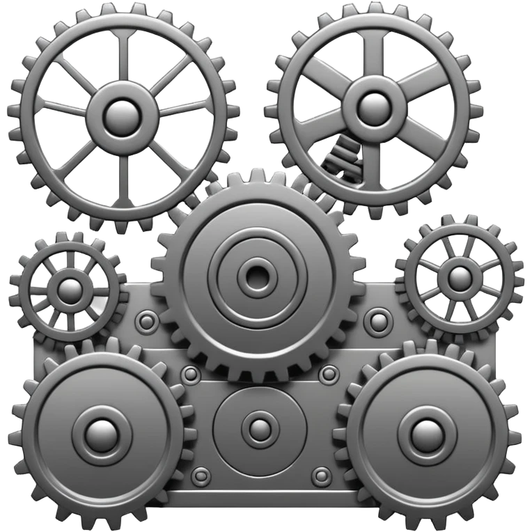 emoji-style card back greyscale, hypnotic symmetrical machine, moving gears cogs mechanical arms, single functioning device emoji