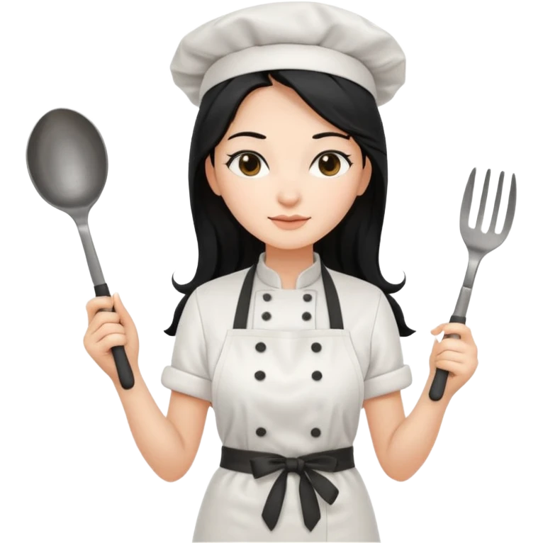 조리도구 든 대사관하얀 검정 긴머리 여자요리사 emoji