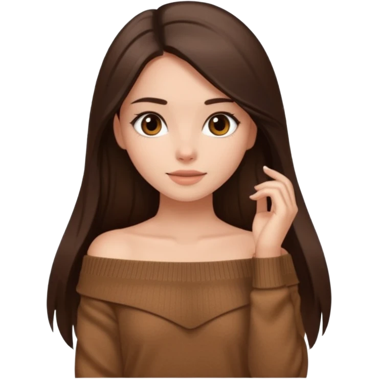 красивая девушка накрашенная брюнетка с длинными прямыми волосами в коричневой кофте со спущенными плечами emoji