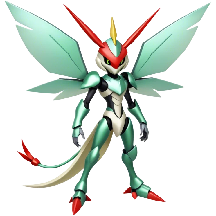 Cute Cool Edgy Shiny Futuristic Ethereal Legendary Kartana-Digimon-Schyther-Scizor-hybrid full body emoji