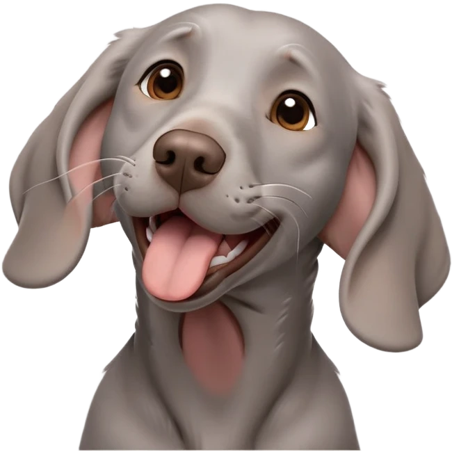 cinematic-cute-yawning-weimaraner-portrait-emoji,-head-tilted-slightly-with-a-dramatic,-wide-open-yawn,-revealing-a-sleek grey fur-with-a-subtle-shimmer,-floppy-ears-slightly-drooping,-round-brown-eyes-barely-open-in-drowsy emoji
