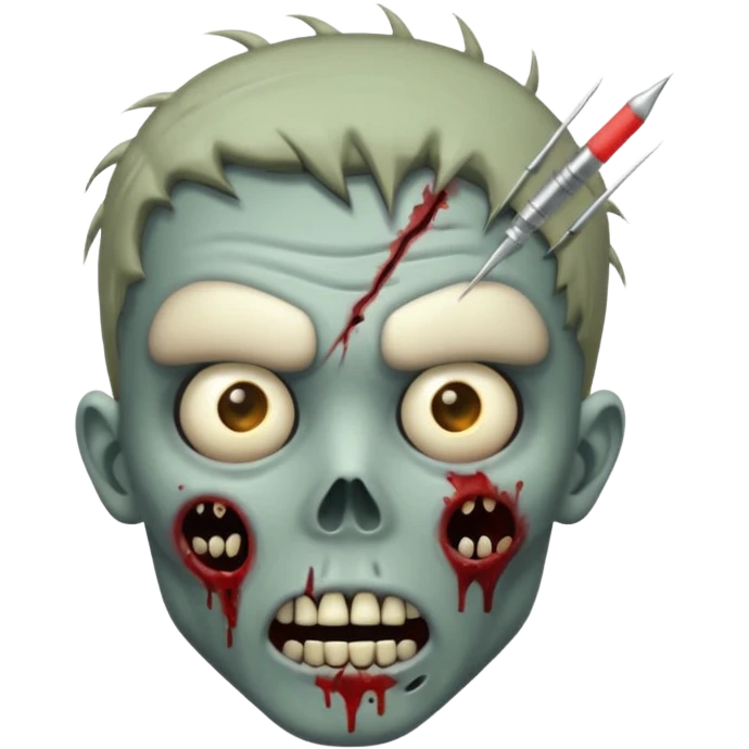 zombie with a needle stuck in its head, expressive face, emoji style, no background emoji