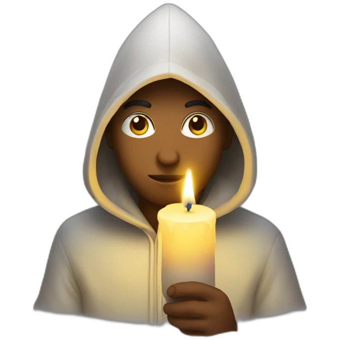 hooded man holding candle emoji