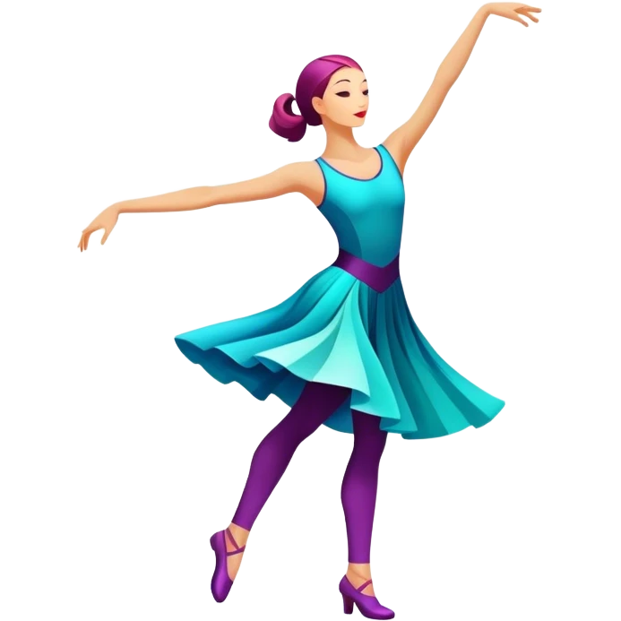 Icon for Contemporary Dance: bright modern clothing, dynamic abstract shapes, movement lines, and stage lighting like spotlights. The icon should convey the energy and creativity of contemporary dance through symbols and visual elements. Transparent background. emoji