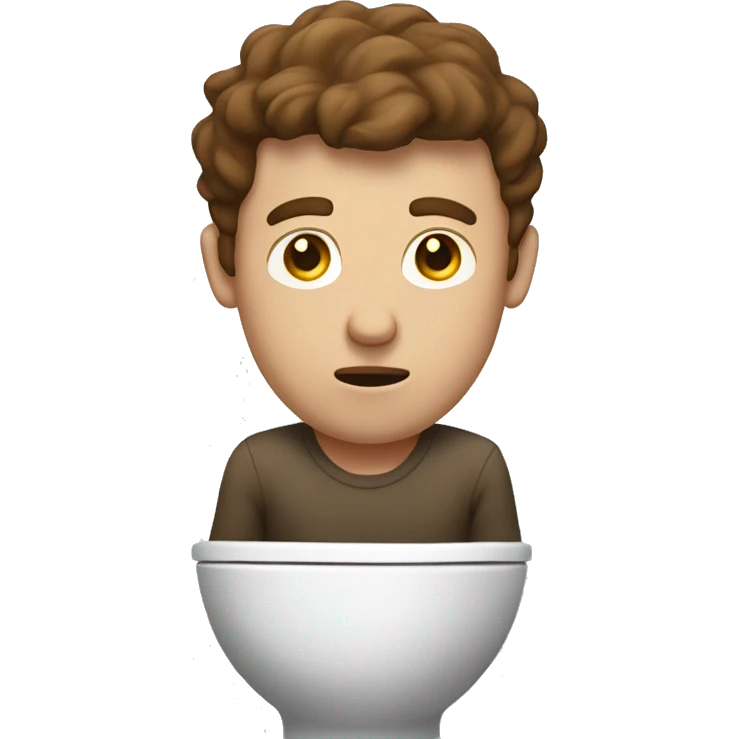 A man in a white toilet with brown hair with wide exasperation  emoji