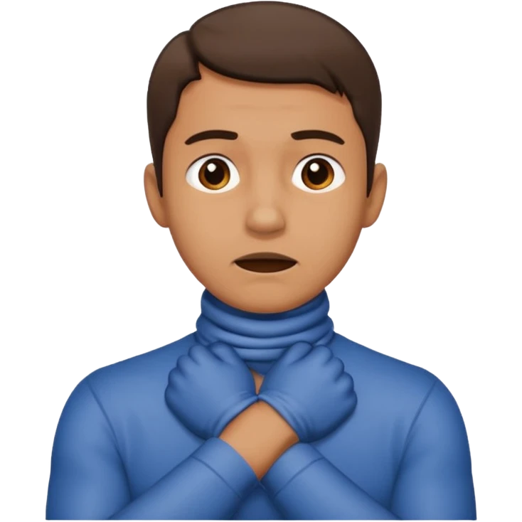 Man with hands gripped around neck crossed like he is choking emoji