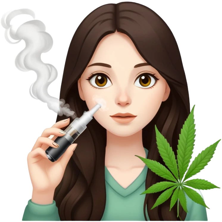 girl with long dark brown hair brown eyes and pale skin smoking marijuana vape high emoji
