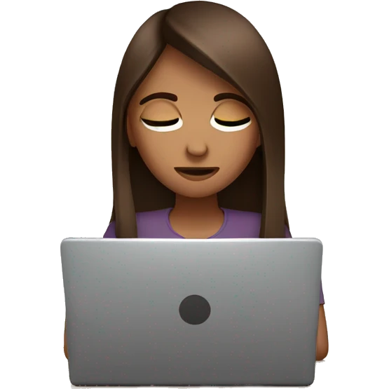 Brown straight hair girl at laptop with headache emoji