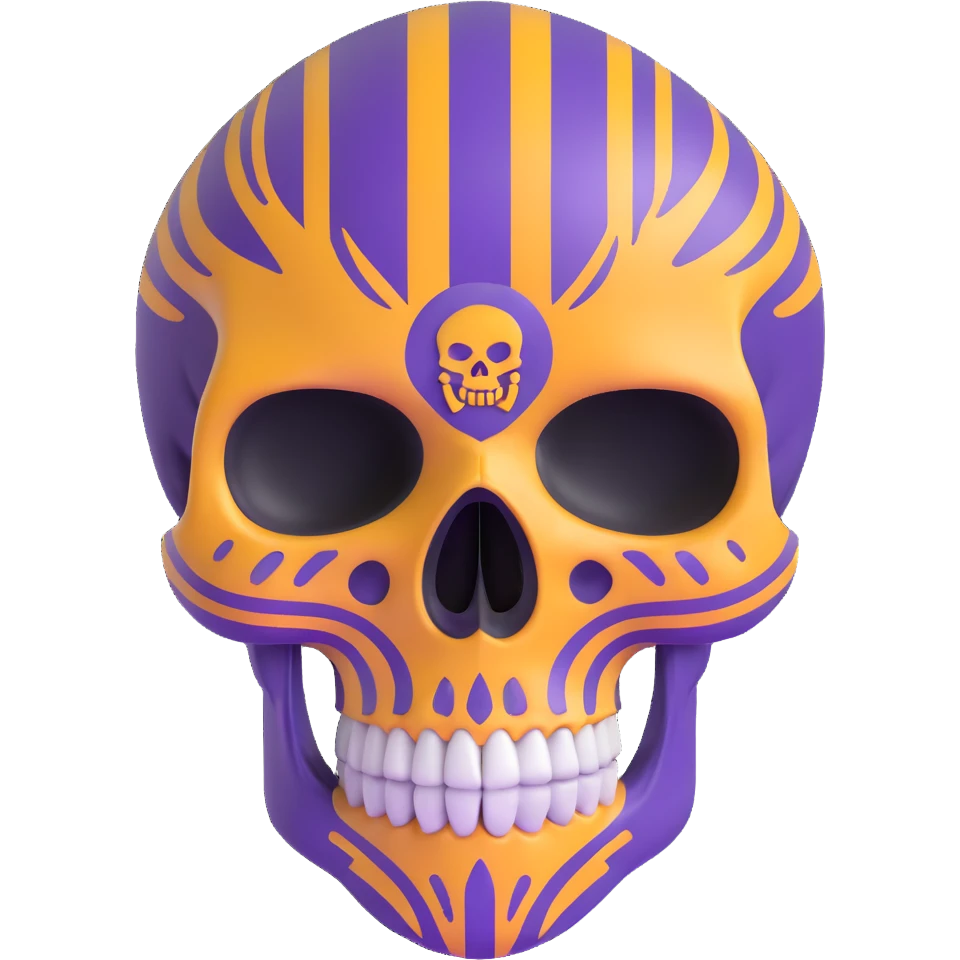 skull decorated in LSU purple and gold colors emoji