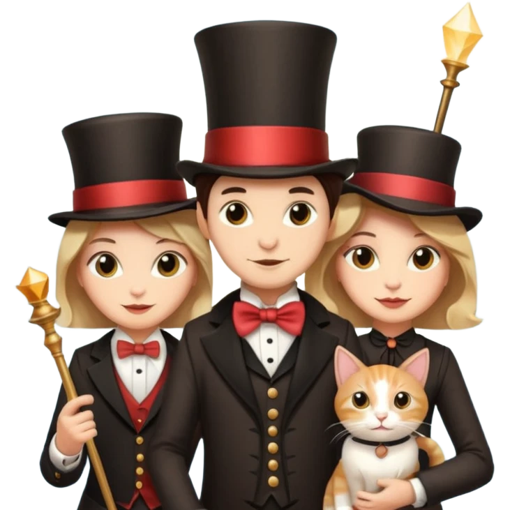 magician couple and their pet cat emoji