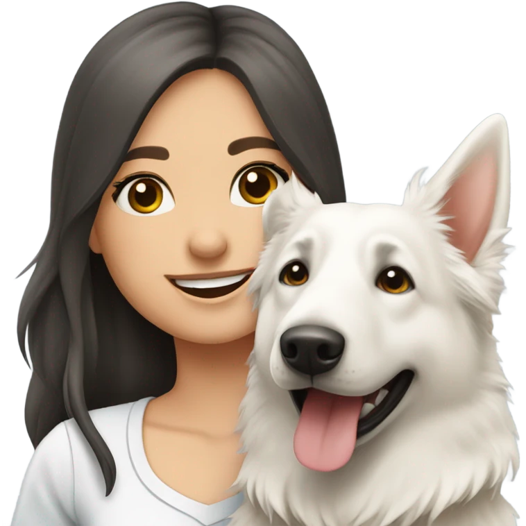 Happy white Swiss Shepherd  with brunette girl emoji