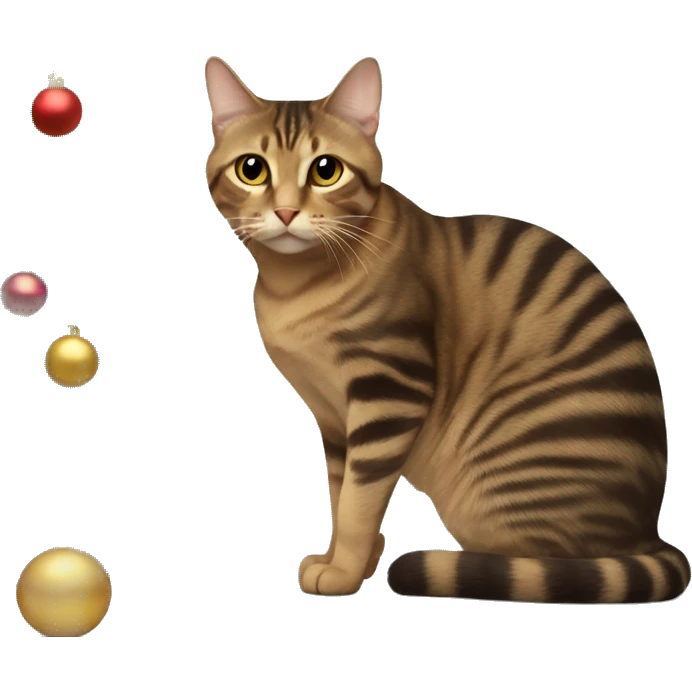 Brown striped cat sitting Christmas tree  emoji