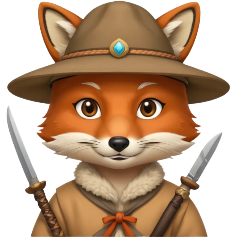 fox face, mogolian ancient army with small knife and hat emoji