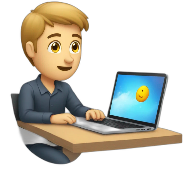 Caucasian guy working at laptop dreaming about his boyfriend emoji