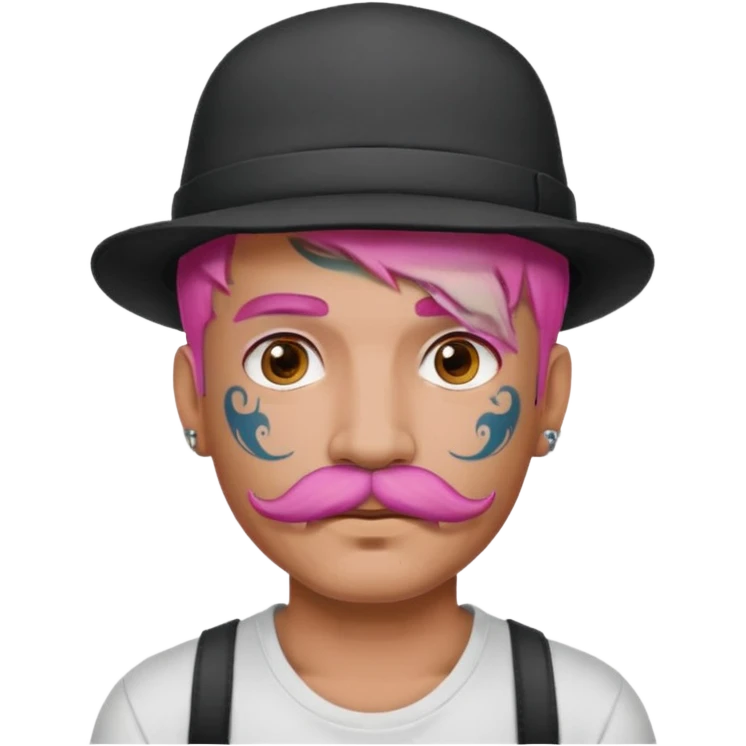 pink haired man and face tattoos and hat and mustache emoji