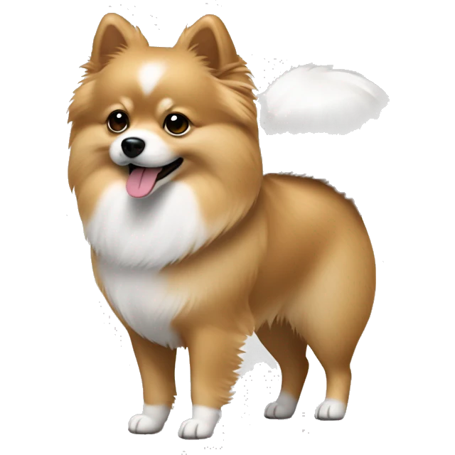 walking pomeranian-spitz mix light brown and white with gray ears  emoji