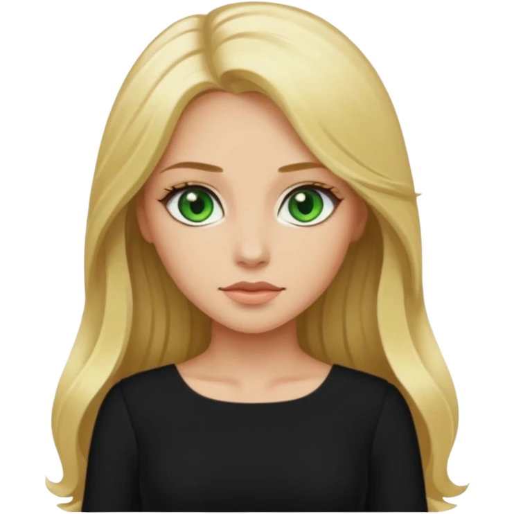 Woman with green eyes  and long blonde hair wearing a black dress emoji
