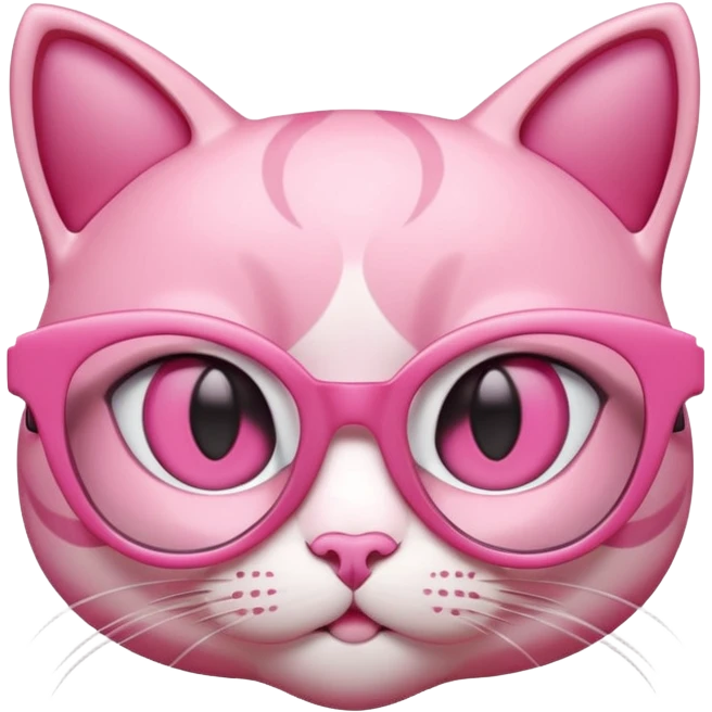 A 3D cartoon rose-pink cat-eye spectacle with glossy curved frames and soft reflections, feminine Memoji-style rendering. emoji