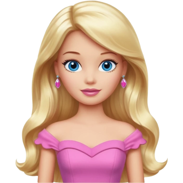 barbie, long blonde hair, pink dress, with blue eyes,different dress emoji