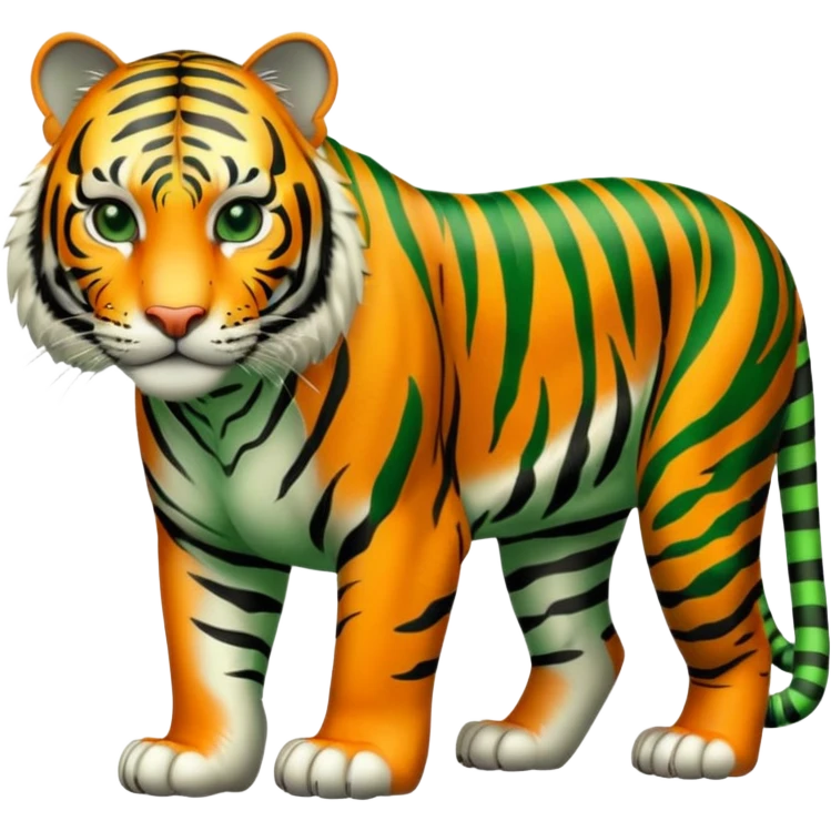 powerful green tiger on all fours, black stripes, no orange emoji