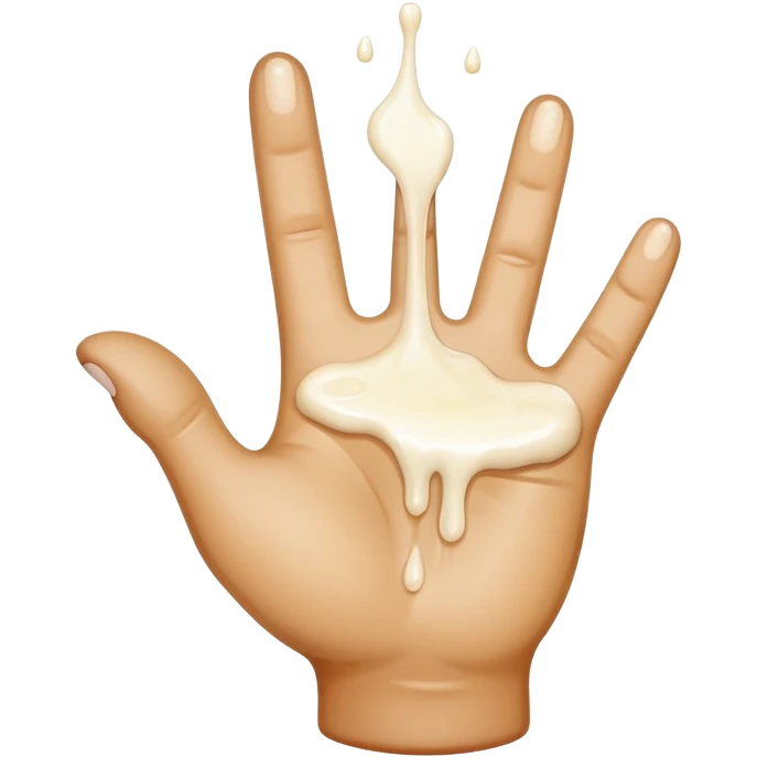 White milk dripping directly off palm of a light brown hand with 4 fingers  emoji