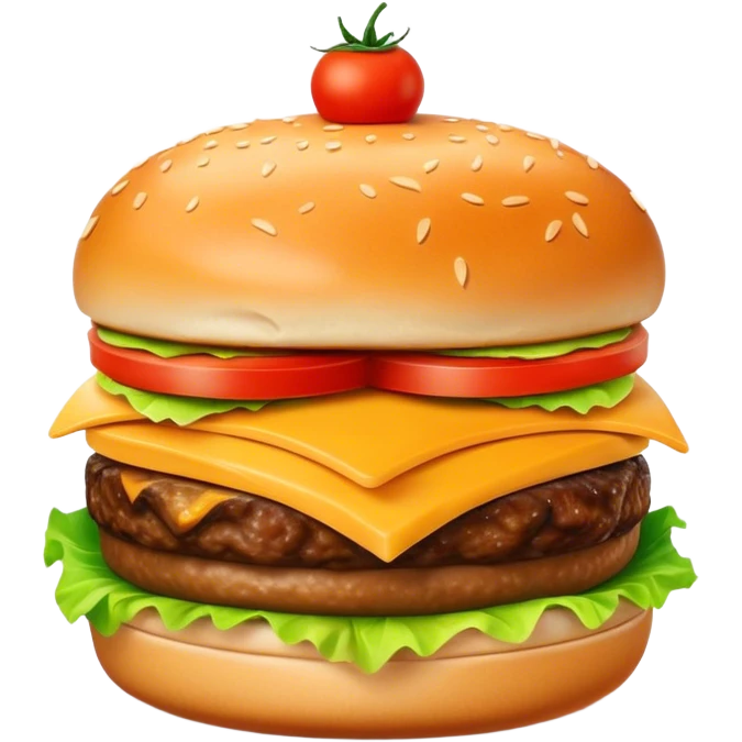 Cinematic Realistic Cheeseburger Dish Emoji, showcasing a juicy burger layered with cheese, lettuce, and tomato on a toasted bun rendered with lifelike detail and vibrant, inviting lighting. emoji