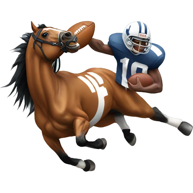 Horse catching an American football emoji