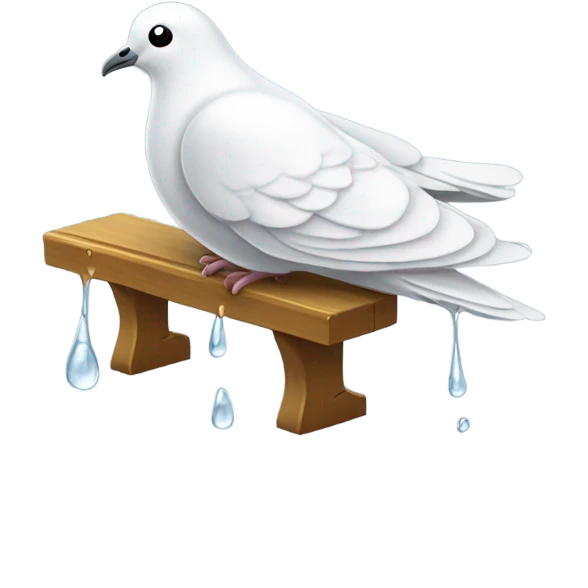 A dove sitting on a bench, hitting its knee with its wing, laughing to tears with water dripping from its eyes. emoji
