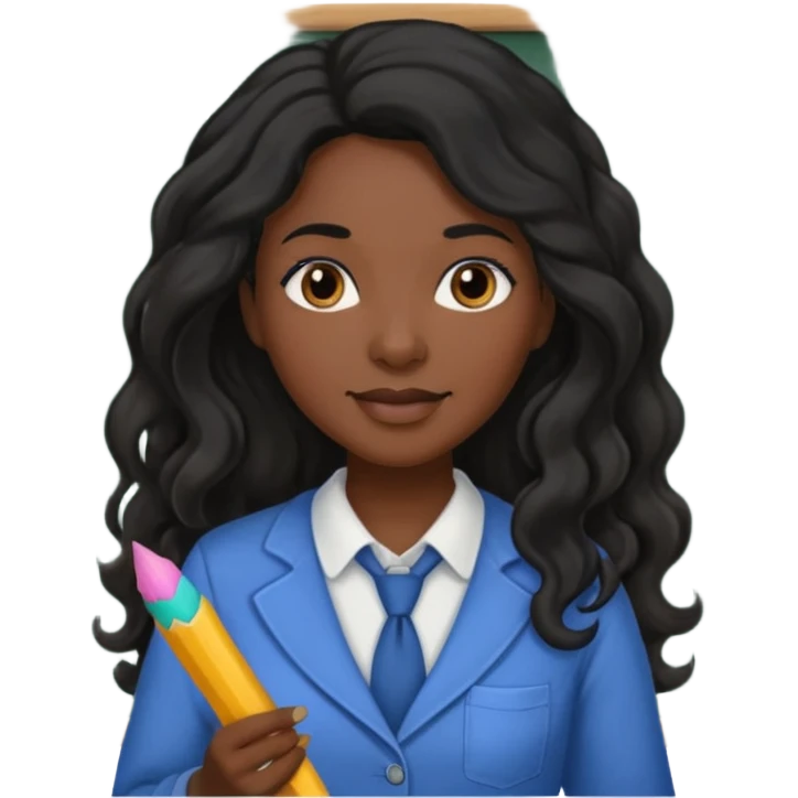 Black women teacher with black long  wavy hair chalkboard background emoji