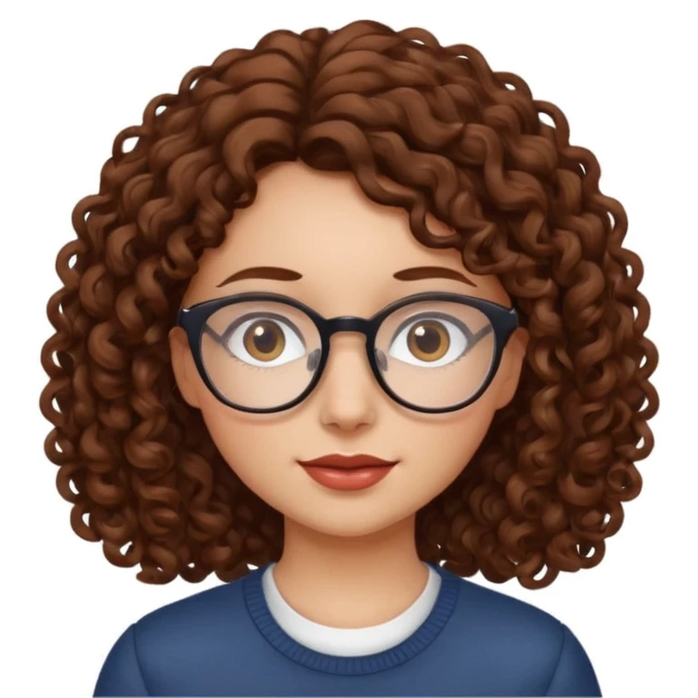 Rapariga, com óculos, cabelo castanho, aos caracóis, comprido emoji