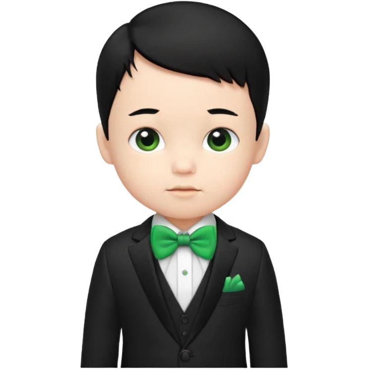 baby boy black hair white skin in suit, with green bow emoji