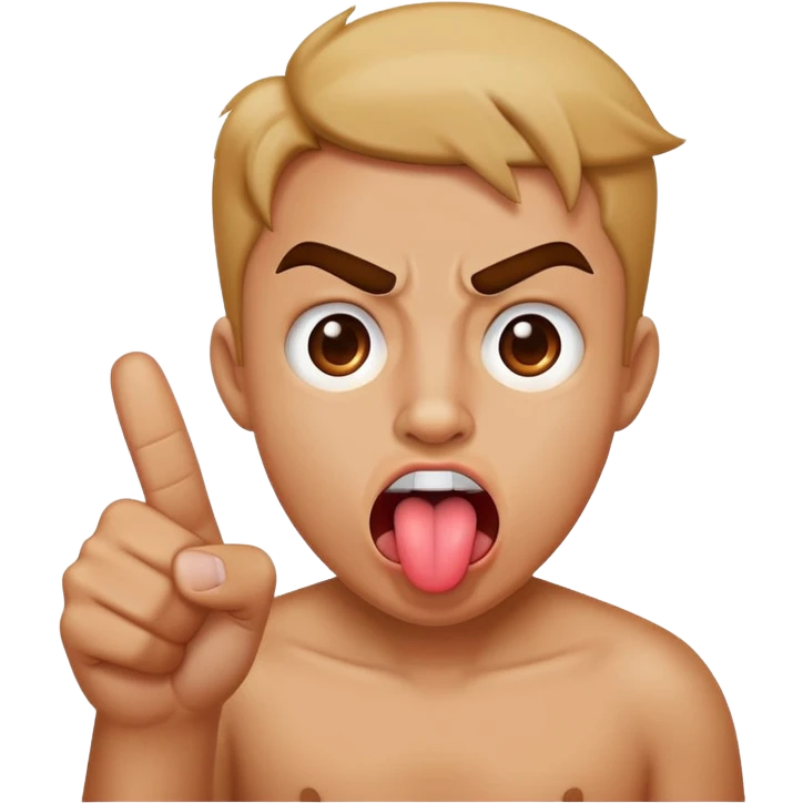 Mean face sticking tongue out pointing up emoji