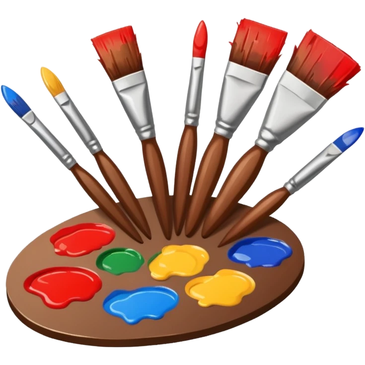 STICKER PINCEAUX ROUGE ET BRUN AVEC PALETTE DE PEINTURE ET TACHE DE PEINTURE emoji