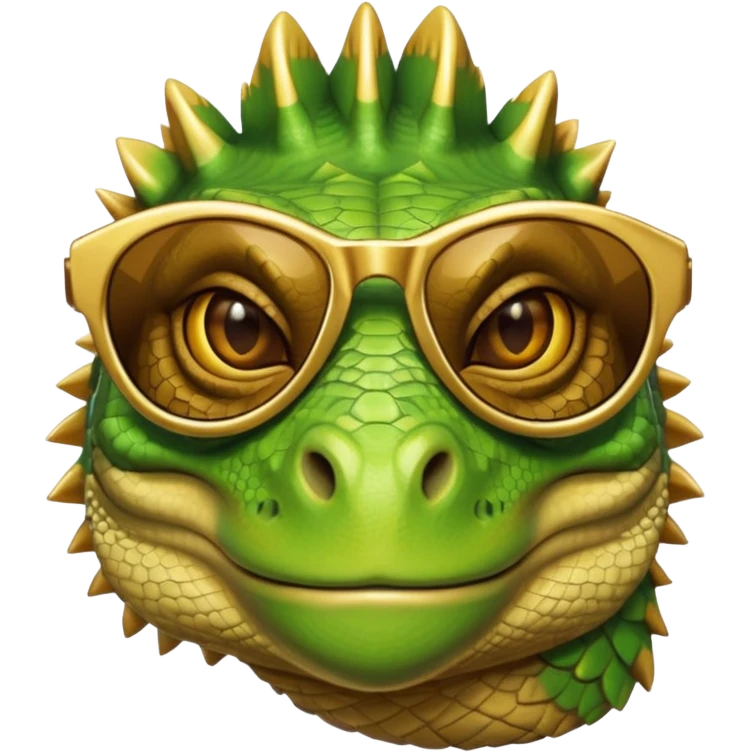 rich capitalist iguana head with golden glossy sunglasses emoji