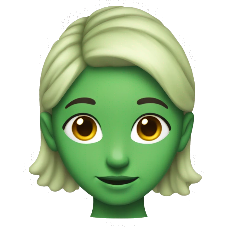 smiling girl with green skin with her hand on her head emoji