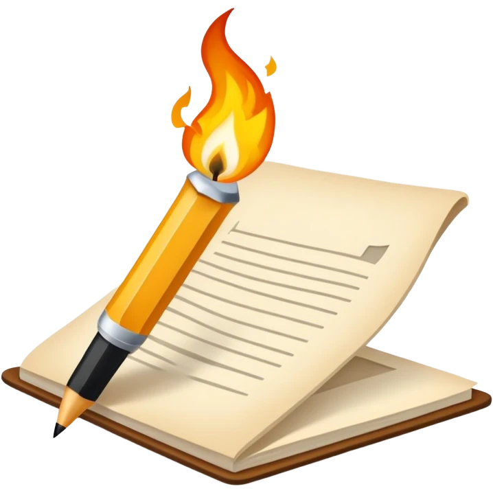 Mit einem Stift auf ein Blatt schreiben und bei der Miene wo es mit dem Blatt trifft leuchten leichte Flammen auf  emoji