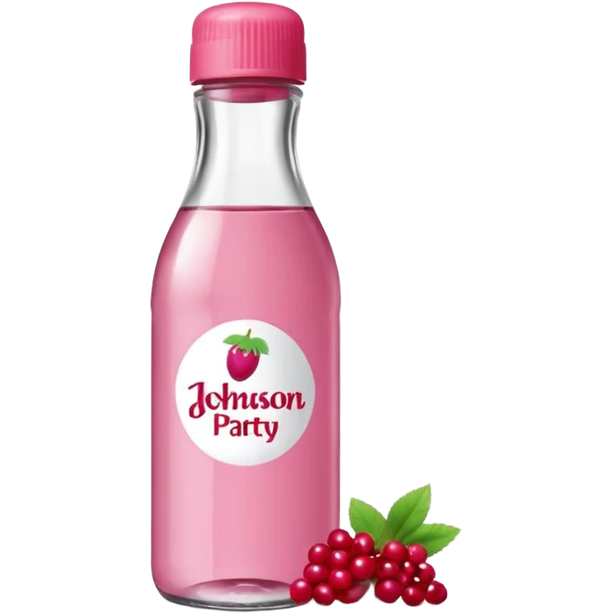 realistic Johnson and Johnson style bottle pink cap pink logo clear bottle with berry logo with diddy party written and a berry on top bottle emoji