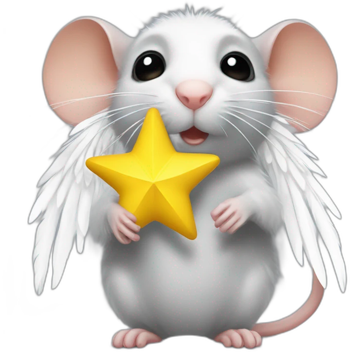 rat with white feather wings who is holding a yellow star emoji